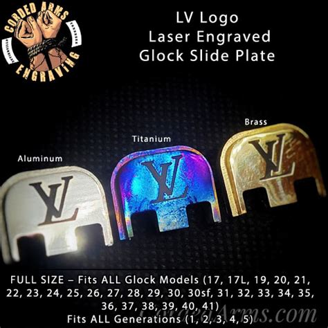 LV Polished Laser Engraved Glock Slide Plates.